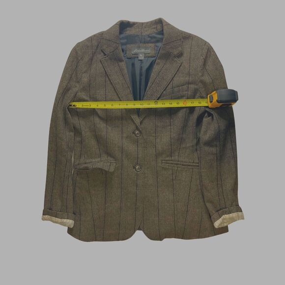 Eddie Bauer Women's Wool Blazer Herringbone Pinstripe Brown 16 - Picture 7 of 7